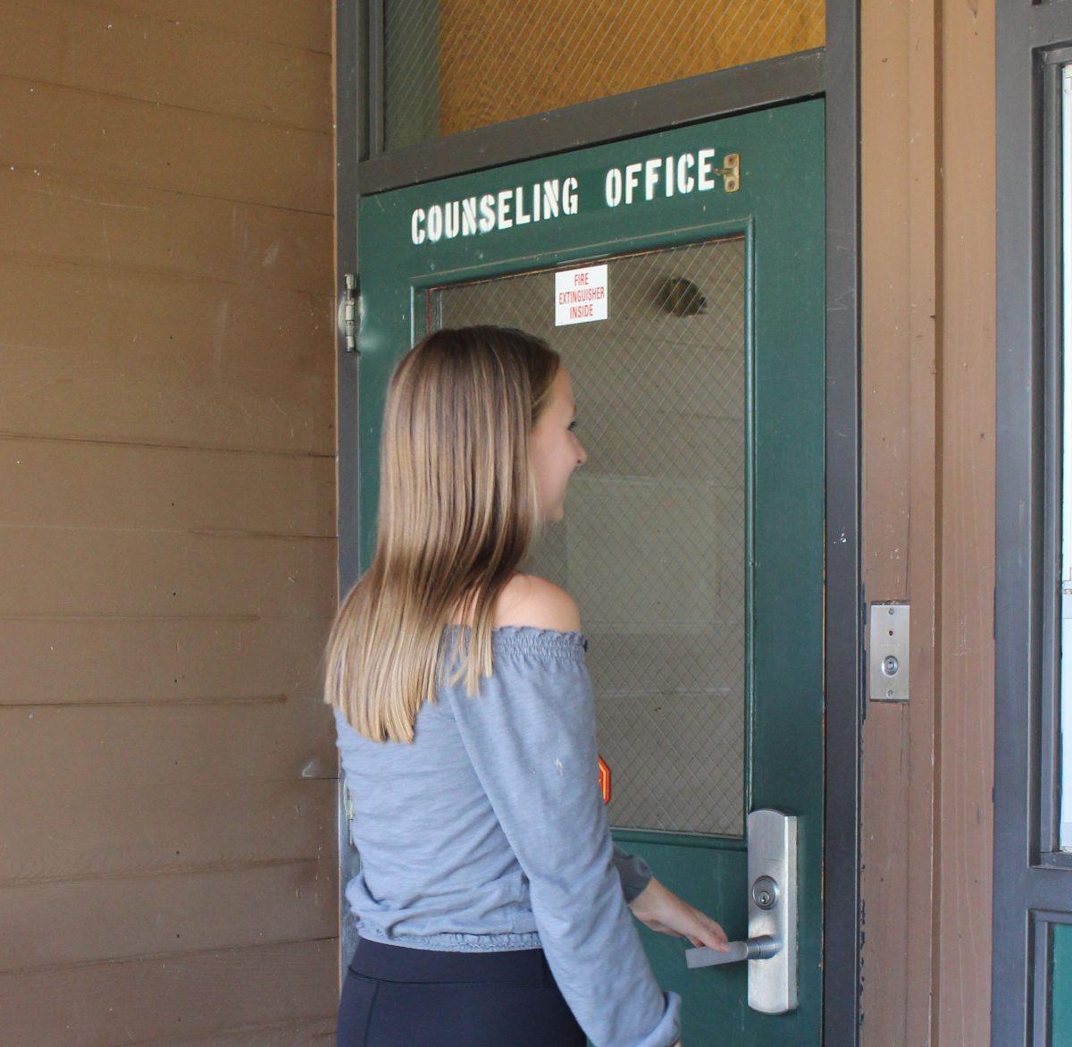 Sophomore Madi Vallee meets with her counselor to talk about her schedule for the next year. [Emma Williams]