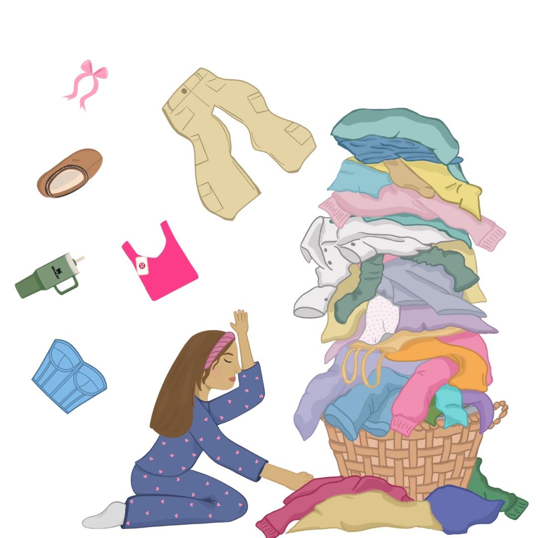 Girl throwing away pile of clothes