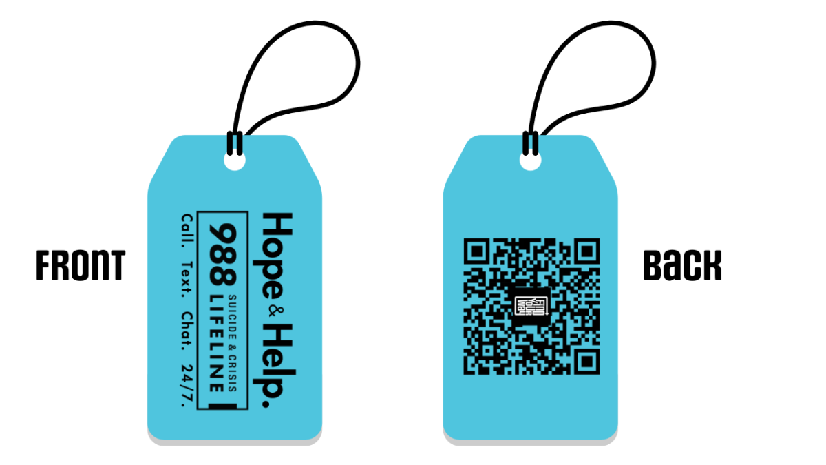 Redefining strength: suicide hotline bag tags