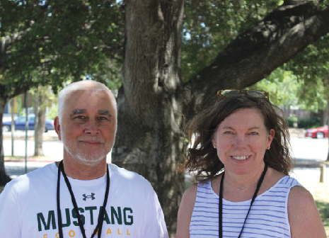 Substitutes Mr. Amyx and Mrs. Hill on campus after a day of subbing.