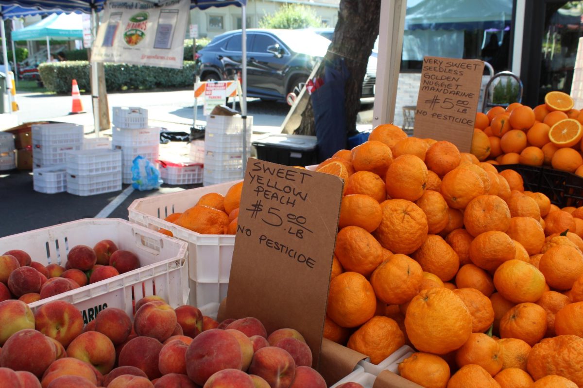 Peaches and oranges at the Novato Farmers' Market, which will run through October. Specific times and dates can be found on the City of Novato website.