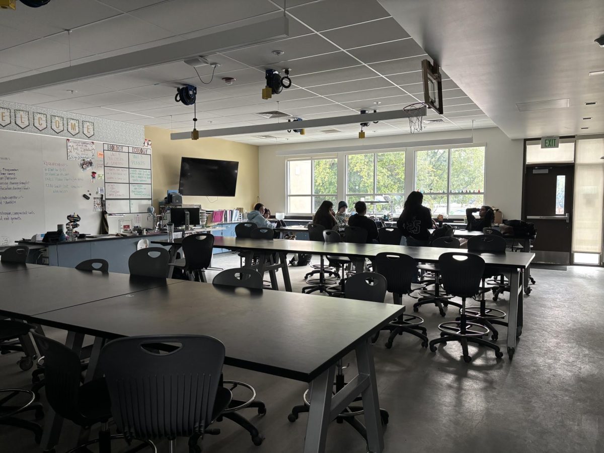 A classroom in the STEM building sits nearly empty as the power outage continues.