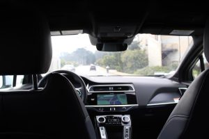 View from the backseat of a Waymo in the city of San Francisco. 