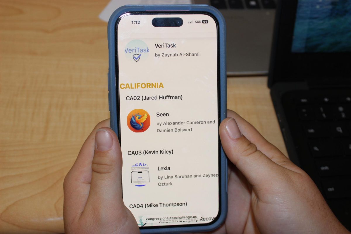 A San Marin student looks at the mental health app Seen. This app was created by students Alexander Cameron and Damien Boisvert.